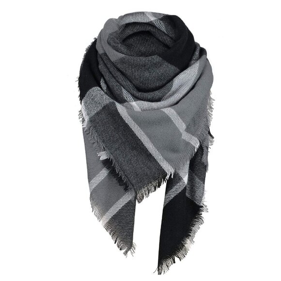 Accessories - Oversized Plaid Blanket Scarf Chunky Winter Shawl Wrap Cozy Warm Fashion